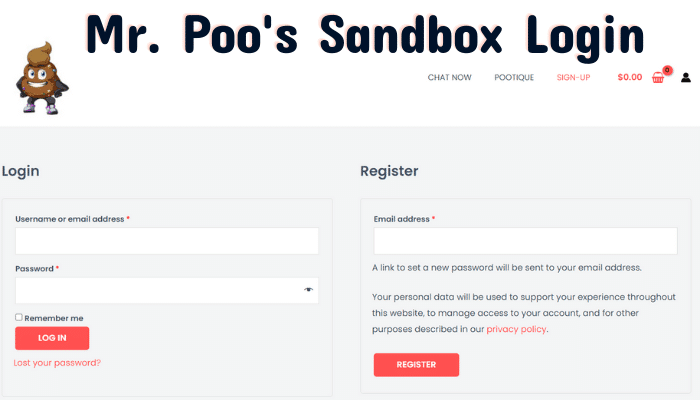 Mr. Poo's Sandbox Login