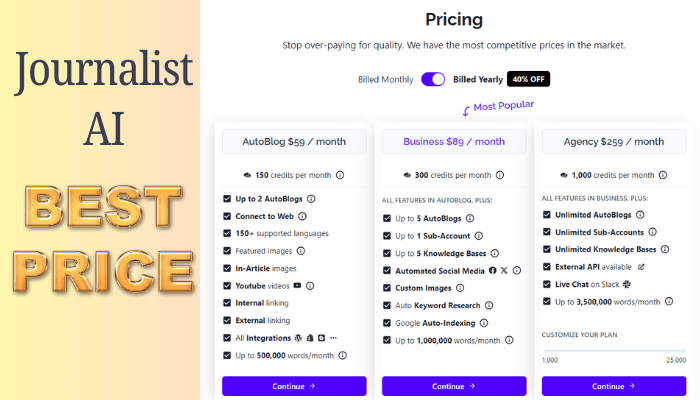 Journalist AI Pricing