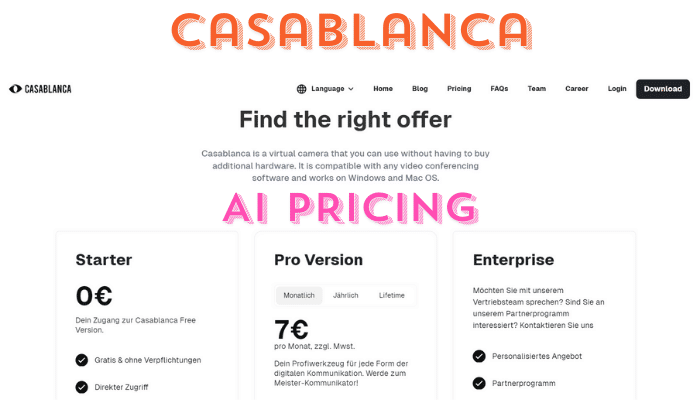 Casablanca Pricing